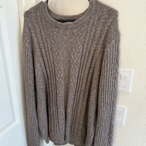 Express Men's Taupe Cable Knit Crewneck Sweater